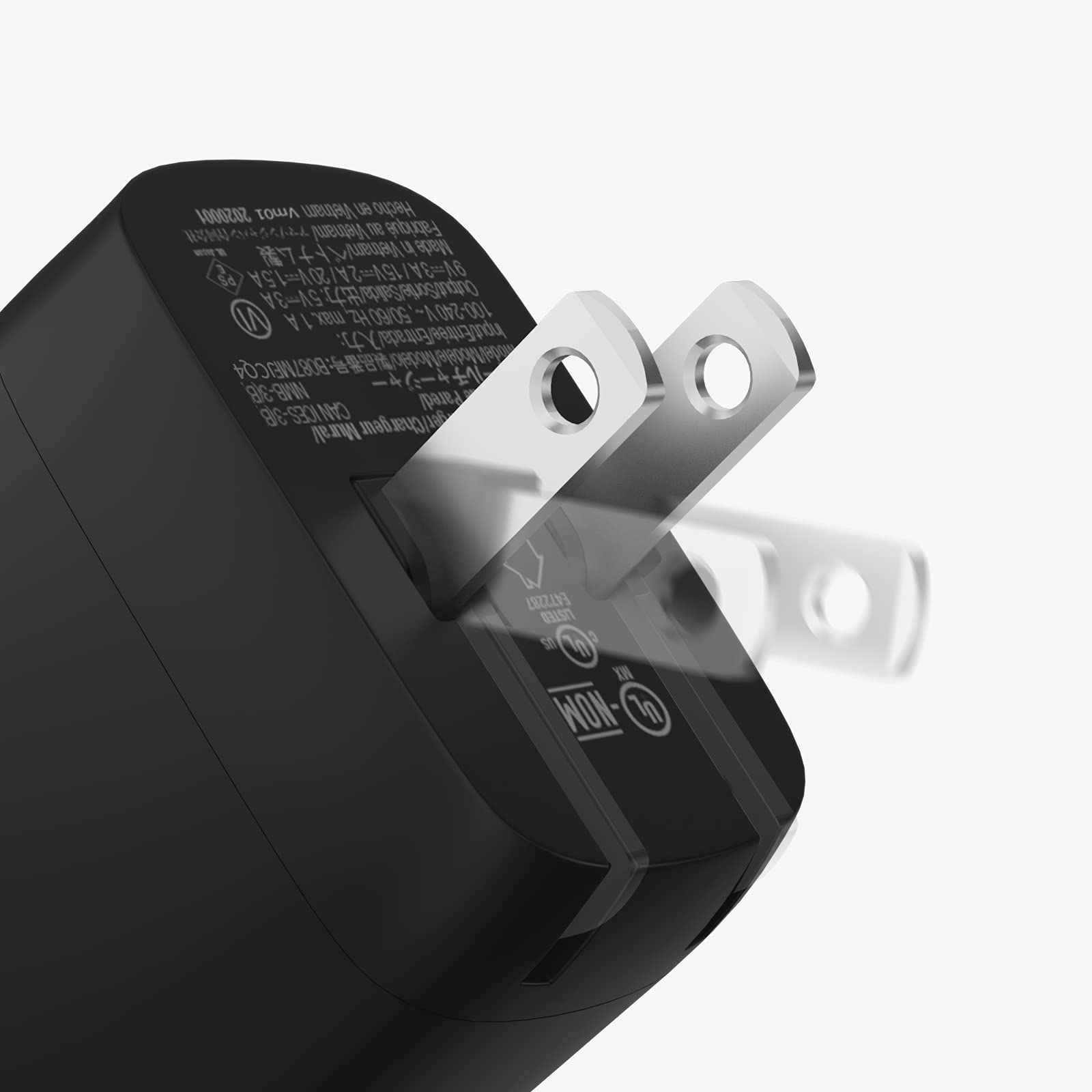 Amazon Basics Cargador de Pared GAN USB-C de 30 W con PD para Tablets y teléfonos (iPhone 16/15/14/13/12/11/X, iPad, Samsung, y más), sin PPS, Negro