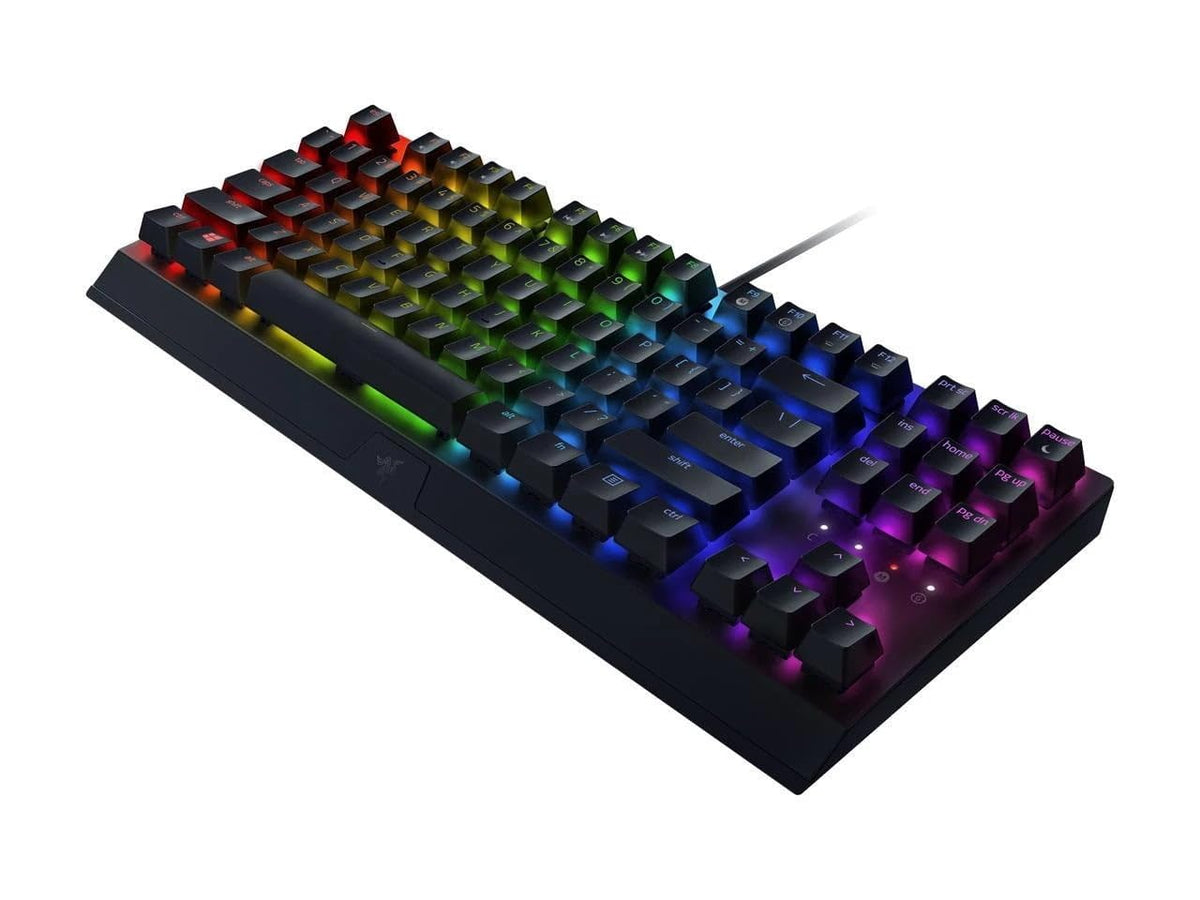 Teclado mecánico Razer BlackWidow V3 sin tenkeyless para juegos: interruptores mecánicos Razer - iluminación Chroma RGB - Factor de forma compacto, función macro programable - USB Passthrough (Renewed)