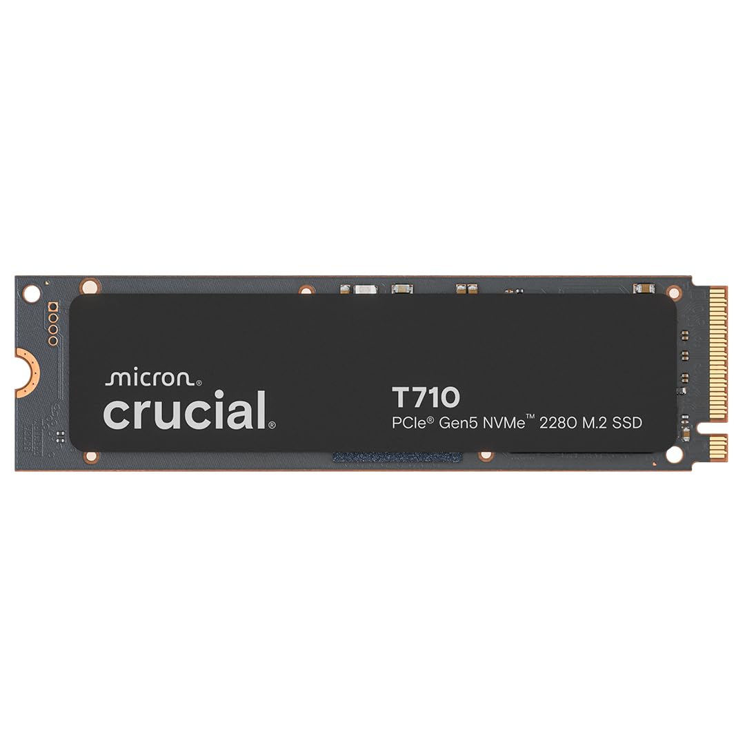 Crucial T710 SSD 4TB M.2 NVMe PCIe 5.0 x4 Gen5, hasta 14.500 MB/s de Lectura, 13.800 MB/s de Escritura, para Ordenador portátil y de Escritorio, TLC NAND, Disco Duro Interno - CT4000T710SSD8-01