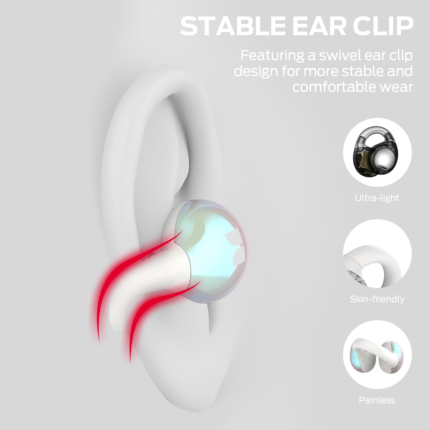 Monster Open Ear AC600, Bluetooth 5.4 Audífonos Inalámbricos Deportivos con Estéreo HiFi, Auriculares Abiertos con Llamadas Claras ENC, Tiempo de Reproducción 21H, Deportivos Impermeables IPX6(Blanco)