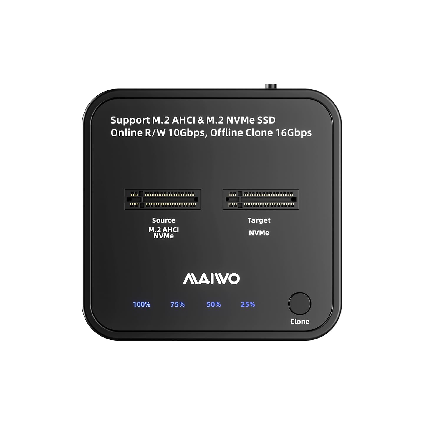 MAIWO Clonador NVMe Duplicador M.2 para PCIe NVMe M-Key SSD, Velocidad de Clonación de 16Gbps, Acceso a Dos SSD Simultáneamente, Estación de Acoplamiento de Unidades de Disco Duro de Doble Bahía con