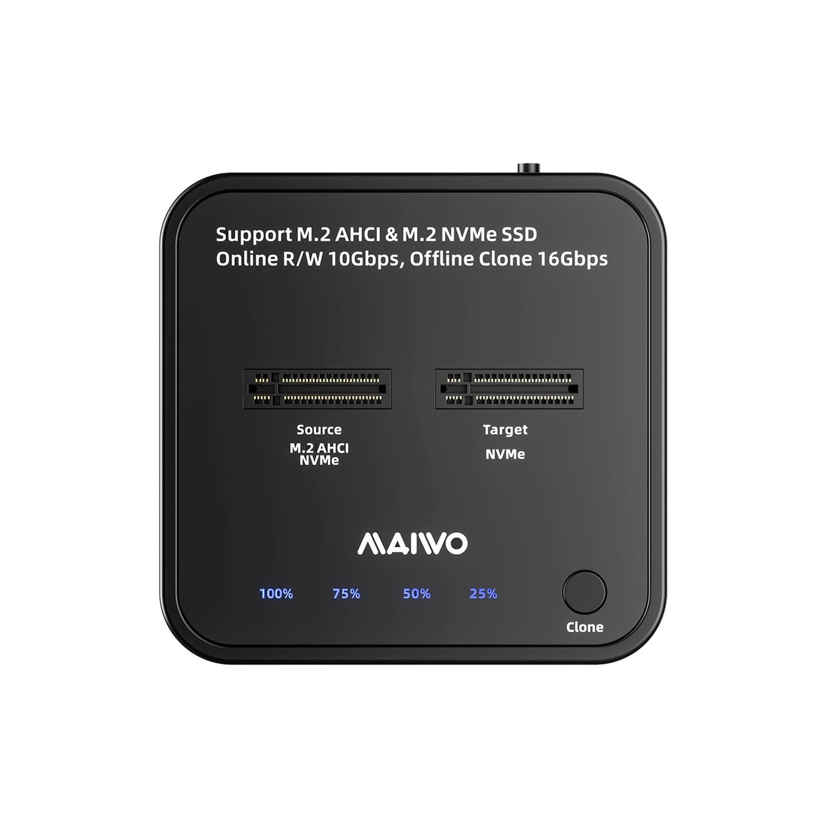 MAIWO Clonador NVMe Duplicador M.2 para PCIe NVMe M-Key SSD, Velocidad de Clonación de 16Gbps, Acceso a Dos SSD Simultáneamente, Estación de Acoplamiento de Unidades de Disco Duro de Doble Bahía con