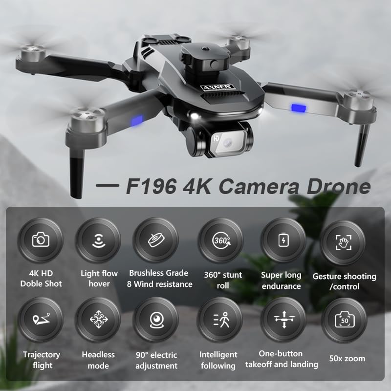 AXNEN Mini Drones con cámara 4K Dual,Dron Plegable con Motor con Escobillas, Vuelo por Puntos de Referencia, Auto-Seguimiento, Giro 3D, Inicio con una Tecla, 3 Velocidades, 2 Baterías,Mini Dron Juguetes Regalo para Principiantes Adolescentes.