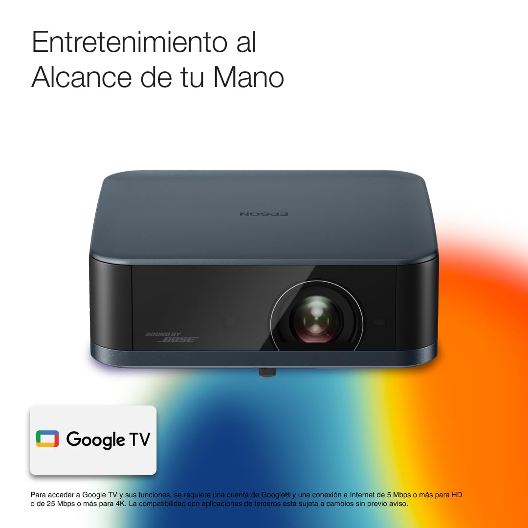 Proyector Portátil Epson Lifestudio™ Pop Plus EF62 Azul Marino 4K Pro-UHD portátil con Sonido Bose, App Epson Projection Studio y Google TV Integrado, tecnología Triple Core Engine