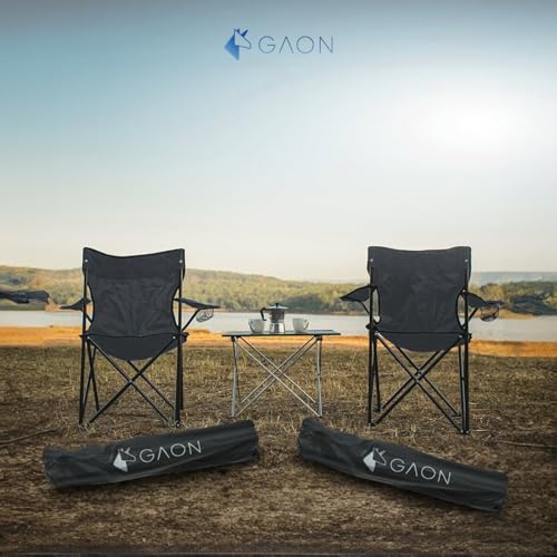 GAON. Sillas Plegables para Camping Playa o Pesca de Lona Impermeable con Reposabrazos Portavasos y Funda - Sillas Ultraligeras para Exteriores y Actividades al Aire Libre Set 4 Piezas Negro