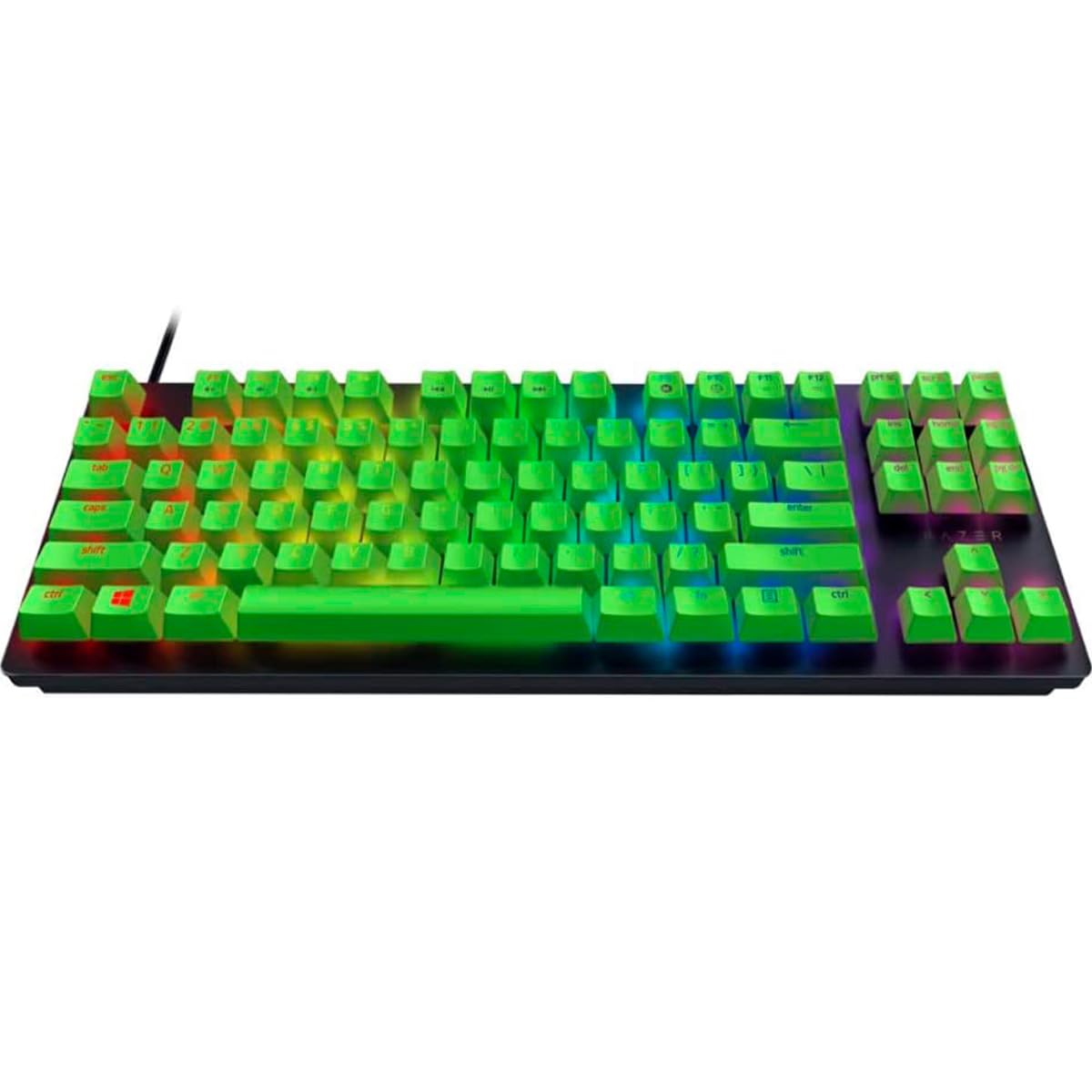 Razer Huntsman Tournament Edition - Teclado compacto para juegos con interruptores ópticos lineales Razer, teclas verdes, diseño de Estados Unidos (Reacondicionado)