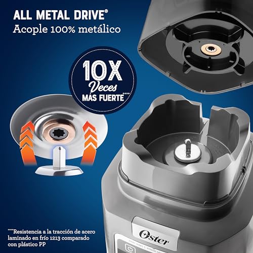 Oster Licuadora Profesional XTREME MIX con iBLEND y MAX CRUSH, 1500 W, 2 L, Jarra de Vidrio Boroclass, Tecnología Reversible, Vaso Blend-N-Go, Gris