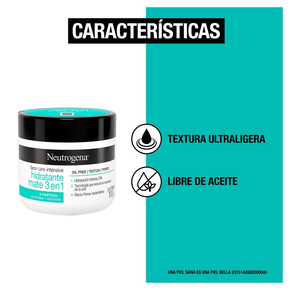 Neutrogena Face Care Intensive Crema Hidratante Facial Mate 3 en 1 D Pantenol 100g