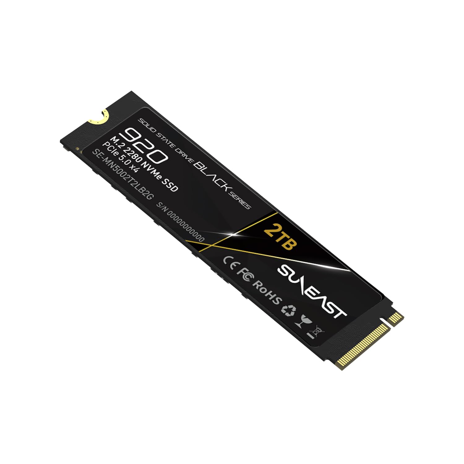 SUNEAST Black Series SSD, 2TB, PCIe 5.0x4 M.2 2280 NVMe, Lectura: 14,800 MB/s, Escritura: 12,800MB/s, para Computación de Alto Rendimiento, Gaming y Estaciones de Trabajo para IA