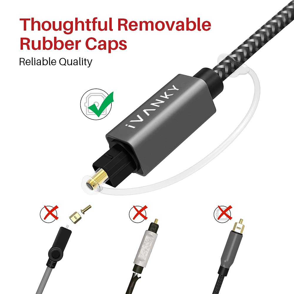 iVANKY Cable Óptico de Audio Digital 1 m (Audio Impecable, Conexión Estable, Nylon Trenzado) Cable Digital Audio Compatible con Barra de Sonido, TV, PS4, Xbox, Samsung, Vizio (1m/3ft)