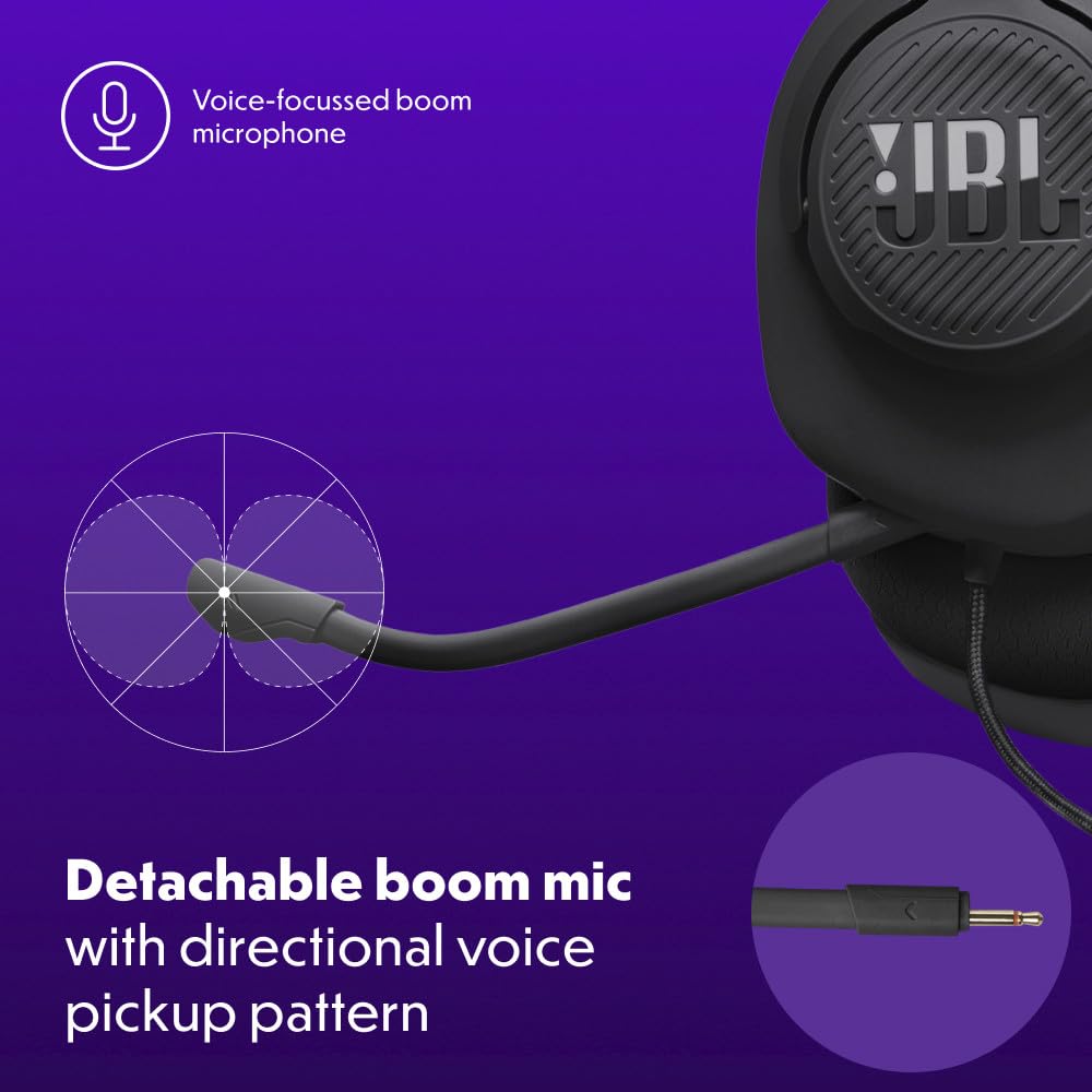 JBL Quantum 100M2 - Audífonos alambricos integrales para Gaming con Cable y micrófono Extraible con opción de silenciar - Negro