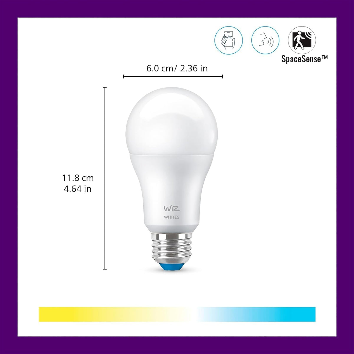 WiZ Foco Inteligente A19 8.8W luz cálida a fría dimeable controlable por WiFi