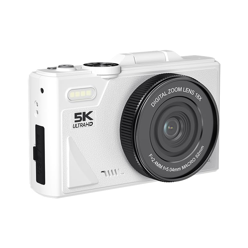 Cámara Digital Retro de 75MP, Cámara de Vlogging Vintage 5K UHD con Zoom de 18X, Enfoque Automático, Pantalla Abatible de 3 Pulgadas para Vlogging de Fotografía de Viajes (Blanco)