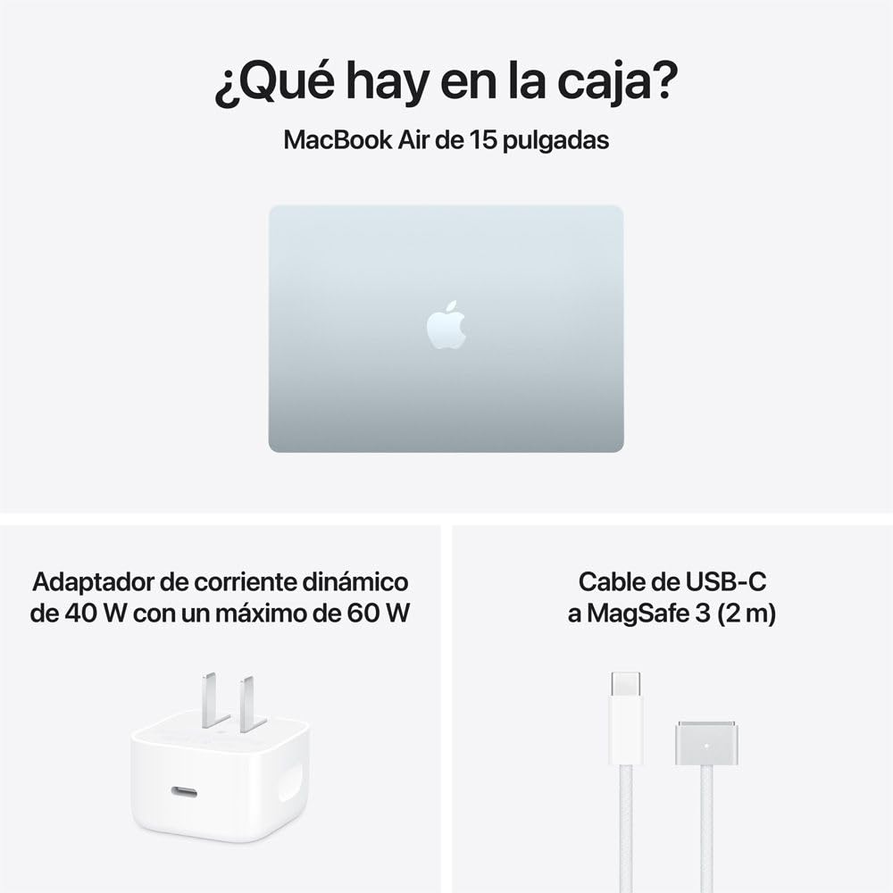 Apple 2026 MacBook Air (de 15 Pulgadas, Chip M5 de Apple con CPU de 10 núcleos y GPU de 10 núcleos, 16GB Memoria unificada, 1 TB) - Azul Cielo