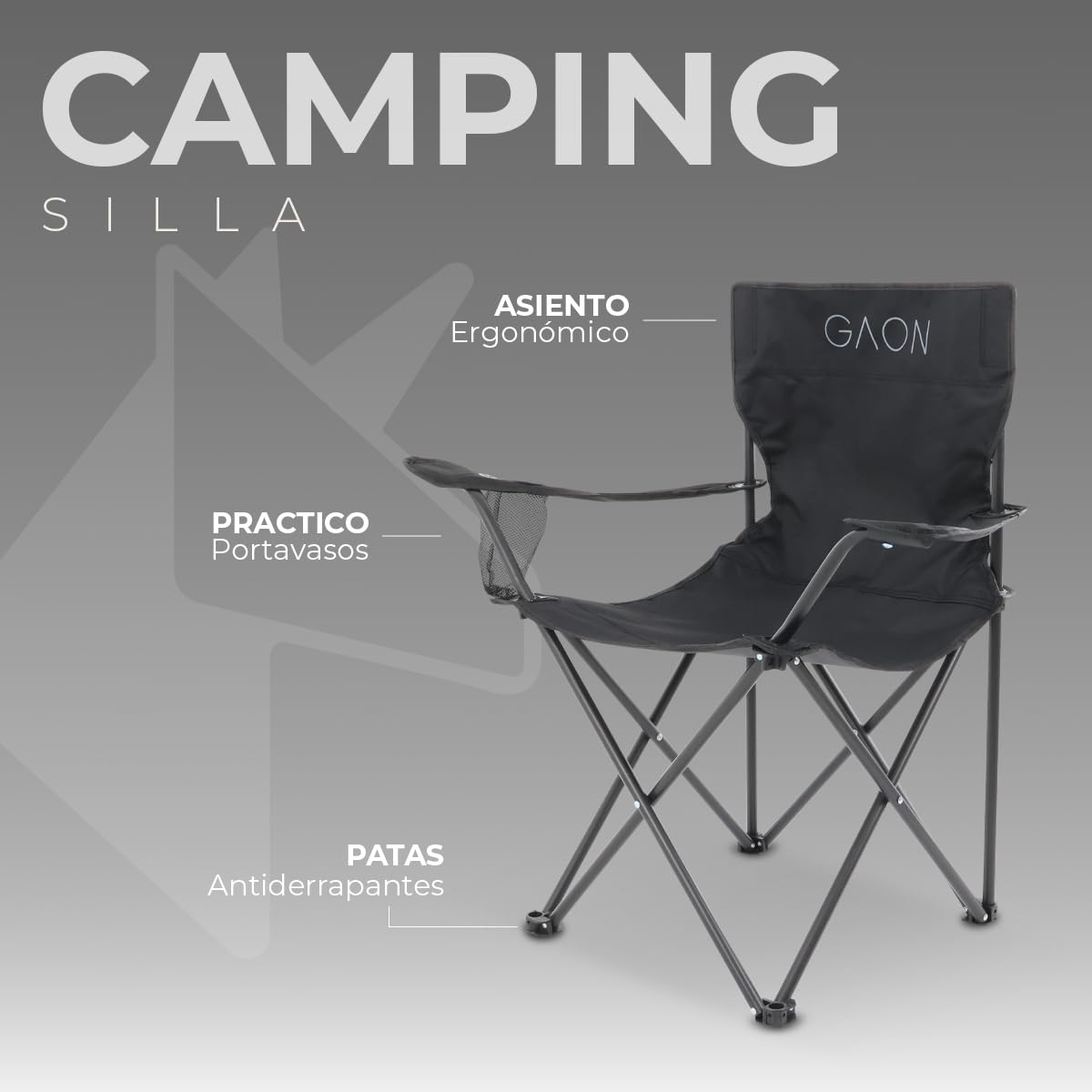 DURALIFE GAON. 2 Sillas Plegables para Camping, Jardin, Playa o Pesca Portatil Ultraligera de Lona Impermeable (Negro