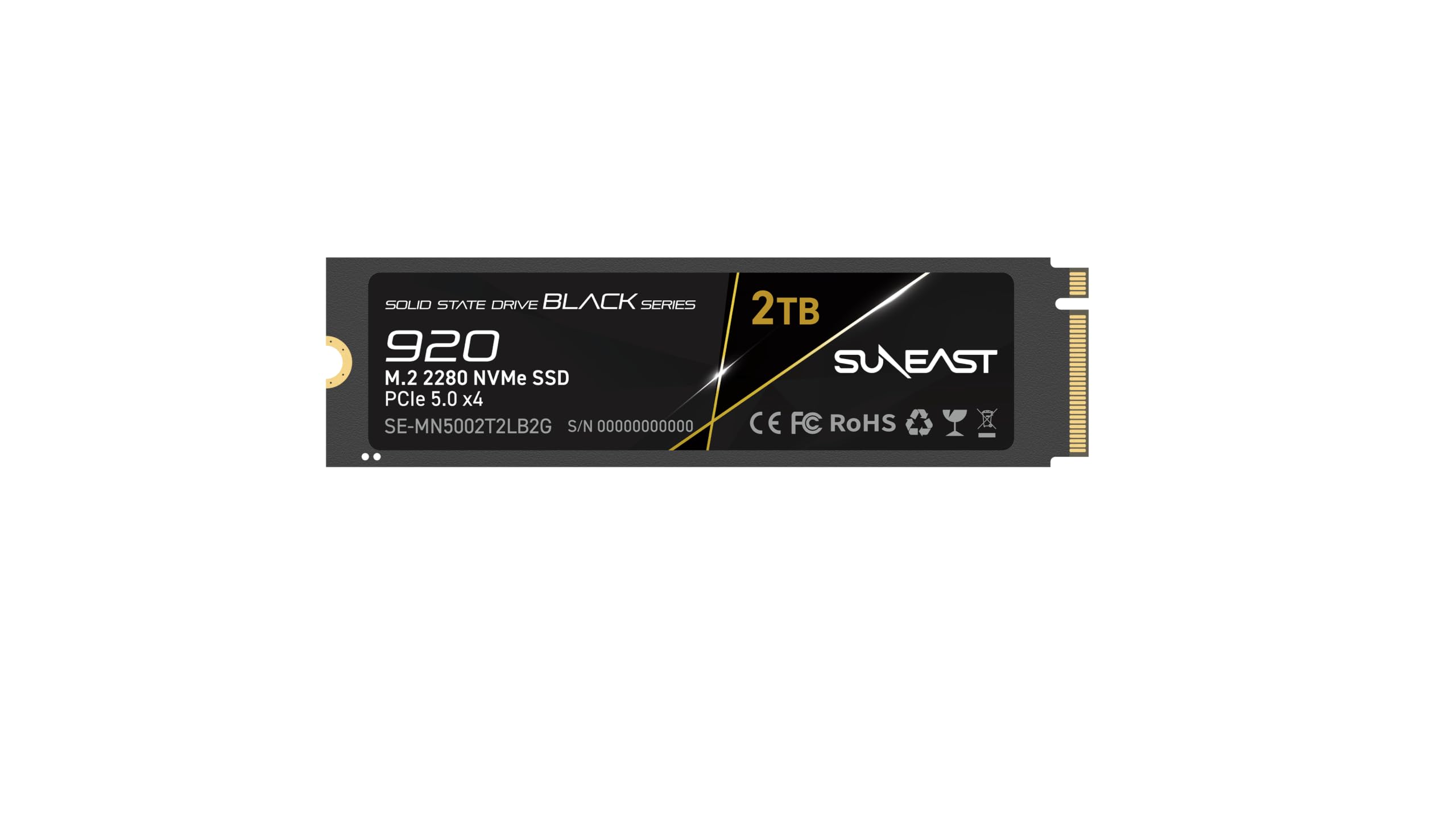 SUNEAST Black Series SSD, 2TB, PCIe 5.0x4 M.2 2280 NVMe, Lectura: 14,800 MB/s, Escritura: 12,800MB/s, para Computación de Alto Rendimiento, Gaming y Estaciones de Trabajo para IA