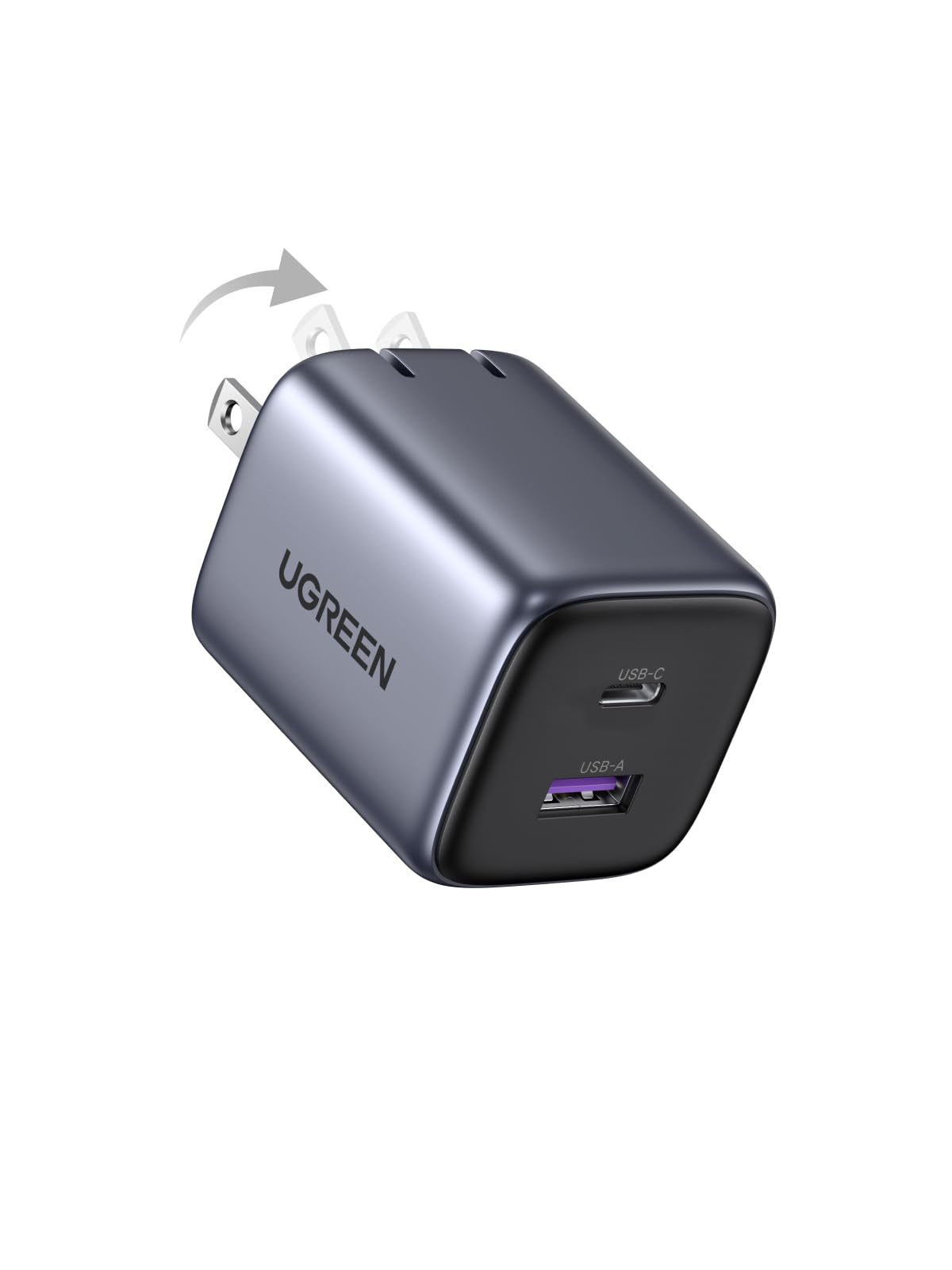 UGREEN Nexode 35W GAN Cargador Tipo C Carga Raida, PD USB C con 2 Puertos, USB C y USB A Compatible con Galaxy S24/S23/S22, iPhone 16 15 14 Pro MAX, MacBook, iPad, Negro