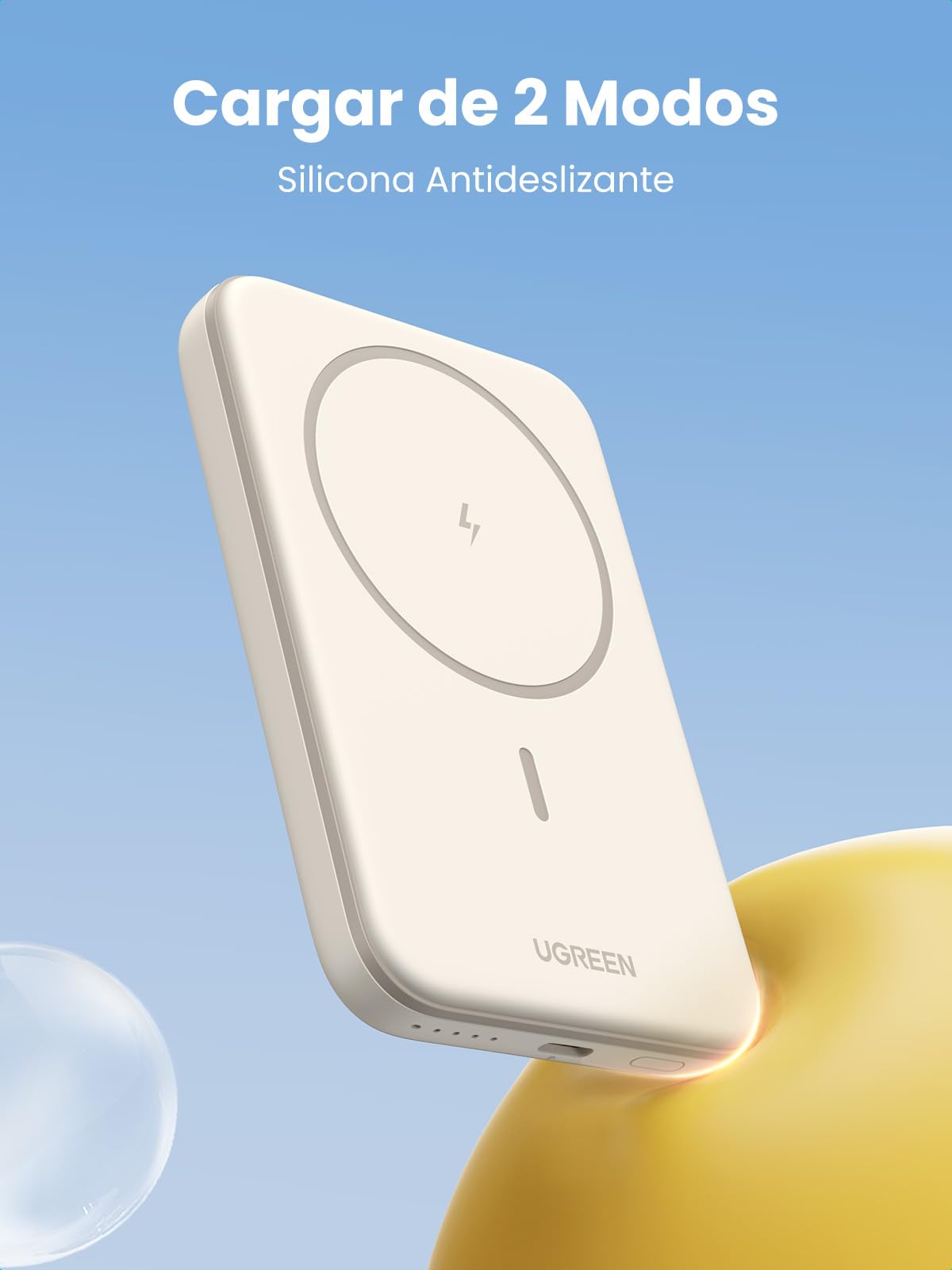 UGREEN 5000mAh Power Bank Inalabrico Bateria Portail 15W, USB C Cargador Magnaco Carga Raida, Powerbank Compatible con iPhone 16/15 Series, Galaxy, Xiaomi, iPad, Blanco