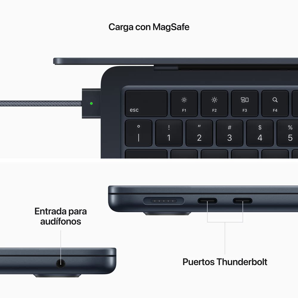 Apple MacBook Air (13.6 Pulgadas, 2022) con Chip M2, 24 GB RAM, 512 GB SSD, CPU de 8 núcleos/GPU de 10 núcleos - Medianoche