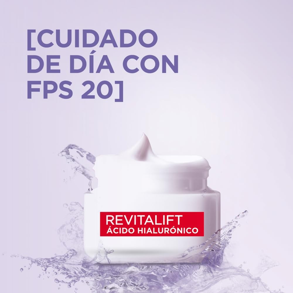 L'Oréal Paris Rutina facial hidratante Revitalift Ácido Hialurónico (2 piezas): Crema de día FPS20 50ml + Crema de noche 50ml. Hidrata y rellena líneas de expresión, para todo tipo de piel