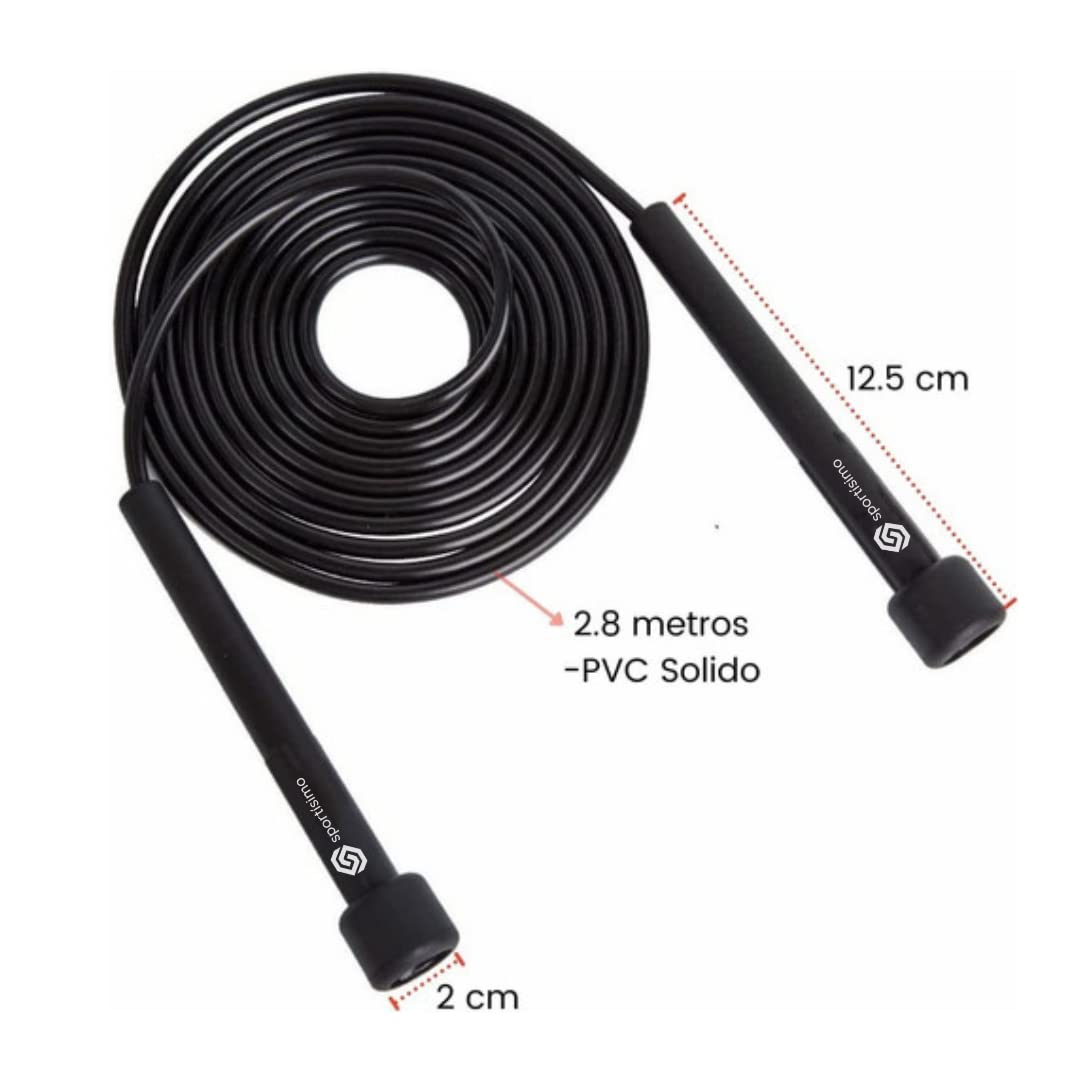 Cuerda para Saltar Sportisimo Negra , 3 metros ajustable y Con Manijas Cómodas, Calidad Premium , Mejor Cuerda Ligera Para Mantenerse en Forma, Pérdida de Peso, Ejercicios Cardiovasculares, Ejercicios Gym Crossfit Criss Cross Negra