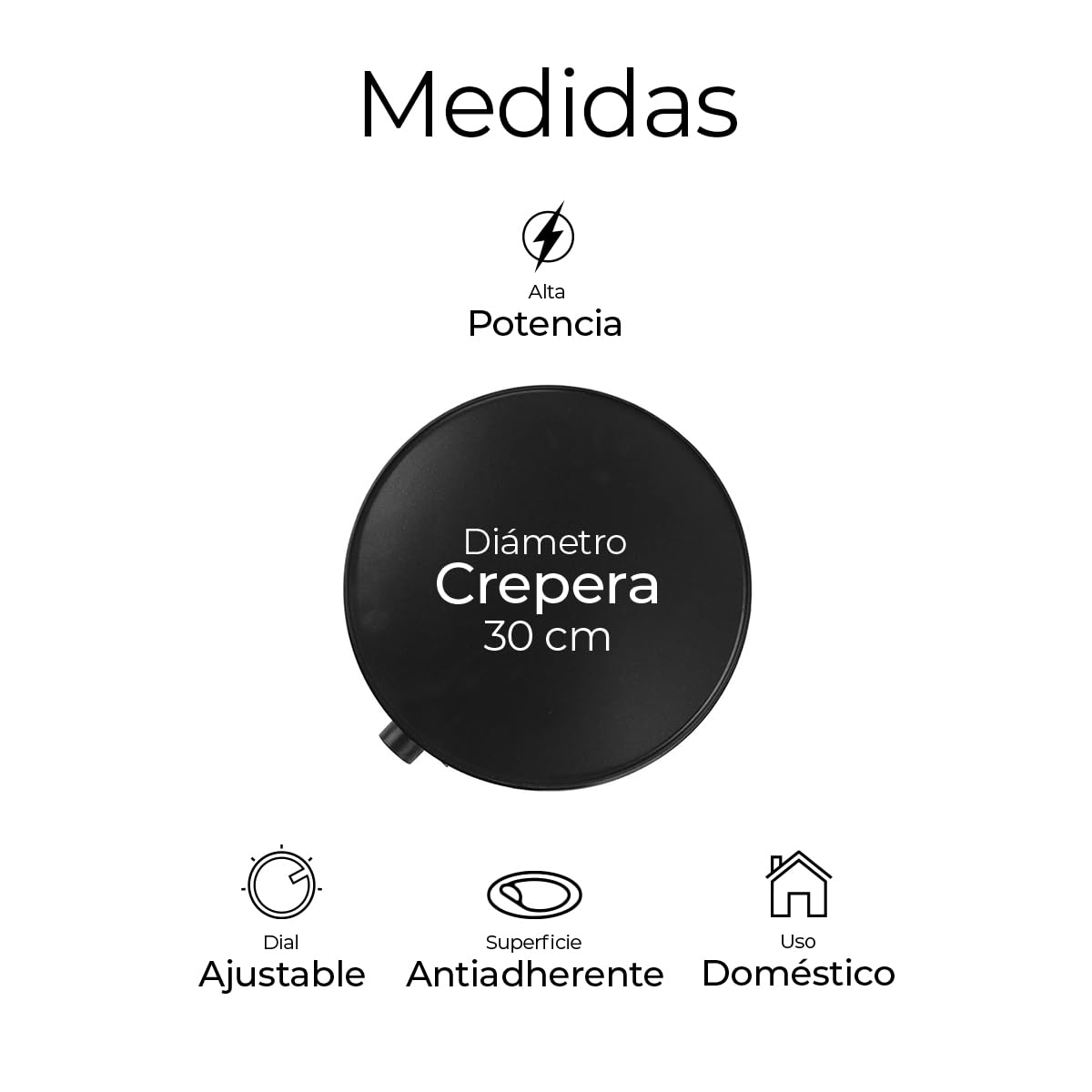 Raganet, Crepera Eléctrica de 30cm (12 Pulgadas),con Indicador de Luces Led, Plancha Antiadherente y Temperatura Ajustable, Incluye Accesorios para Esparcir, Voltear, Cucharon y un Trapo.