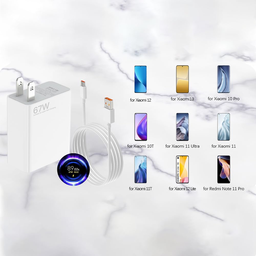 ZSYSKELI 67W Cargador USB C Carga Rapida Compatible para Xiaomi 11T 12 13T 14, Redmi Note 13 12 Pro,Cargador Ultra Rapido Turbo Adaptador y Cable USB a USB C 1.5M para Xiaomi Poco X6 X5 Pro F4 X4