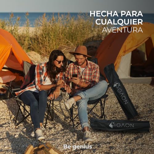GAON. Sillas Plegables para Camping Playa o Pesca de Lona Impermeable con Reposabrazos Portavasos y Funda - Sillas Ultraligeras para Exteriores y Actividades al Aire Libre Set 4 Piezas Negro