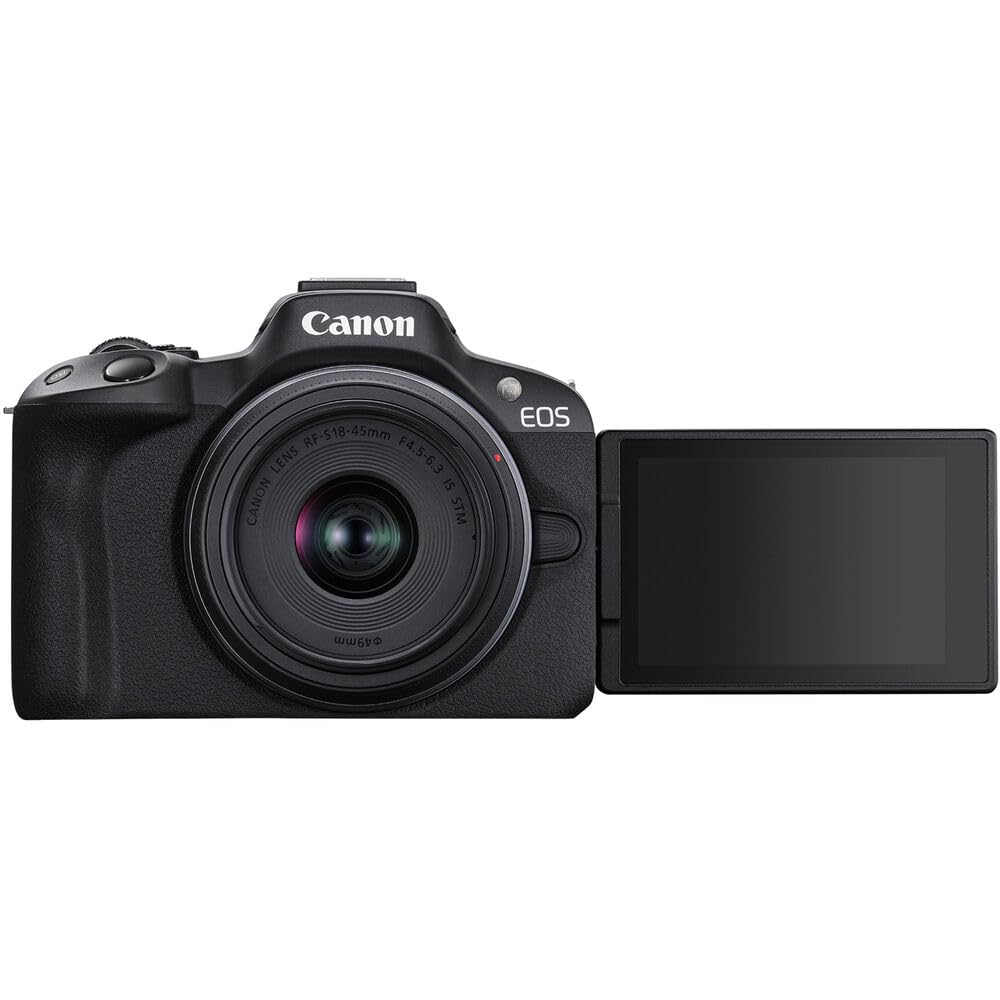 Canon EOS R50 Cámara Digital Sin Espejo, Negro, con Canon RF-S 18-45mm f/4.5-6.3 IS STM Lens, Kit de 39 Piezas (Paquete de 39)