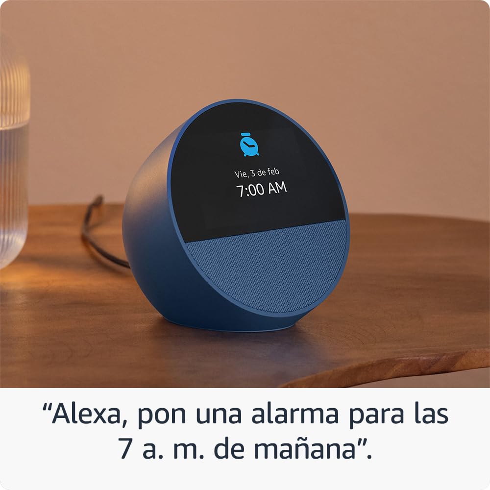 Amazon Echo Spot (modelo más reciente): ideal para mesitas de noche, oficinas y cocinas, incluye despertador inteligente con Alexa (negro), con el Acceso Anticipado de Alexa+