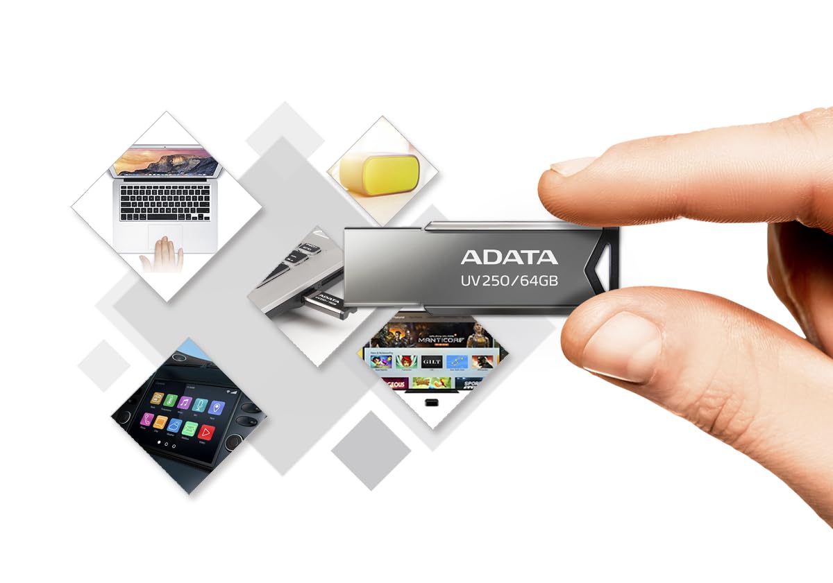ADATA 64 GB Memoria Flash USB 2.0 Color Plata con Negro (Modelo UV250)