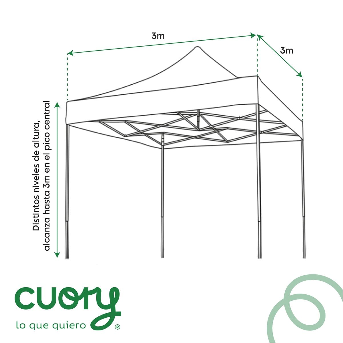 CUORY Carpa Toldo 3x3 Reforzado Plegable | Impermeable Facil Armado Y Transporte | para Jardín Casa Exterior Uso Rudo Acero Lona | Blanco