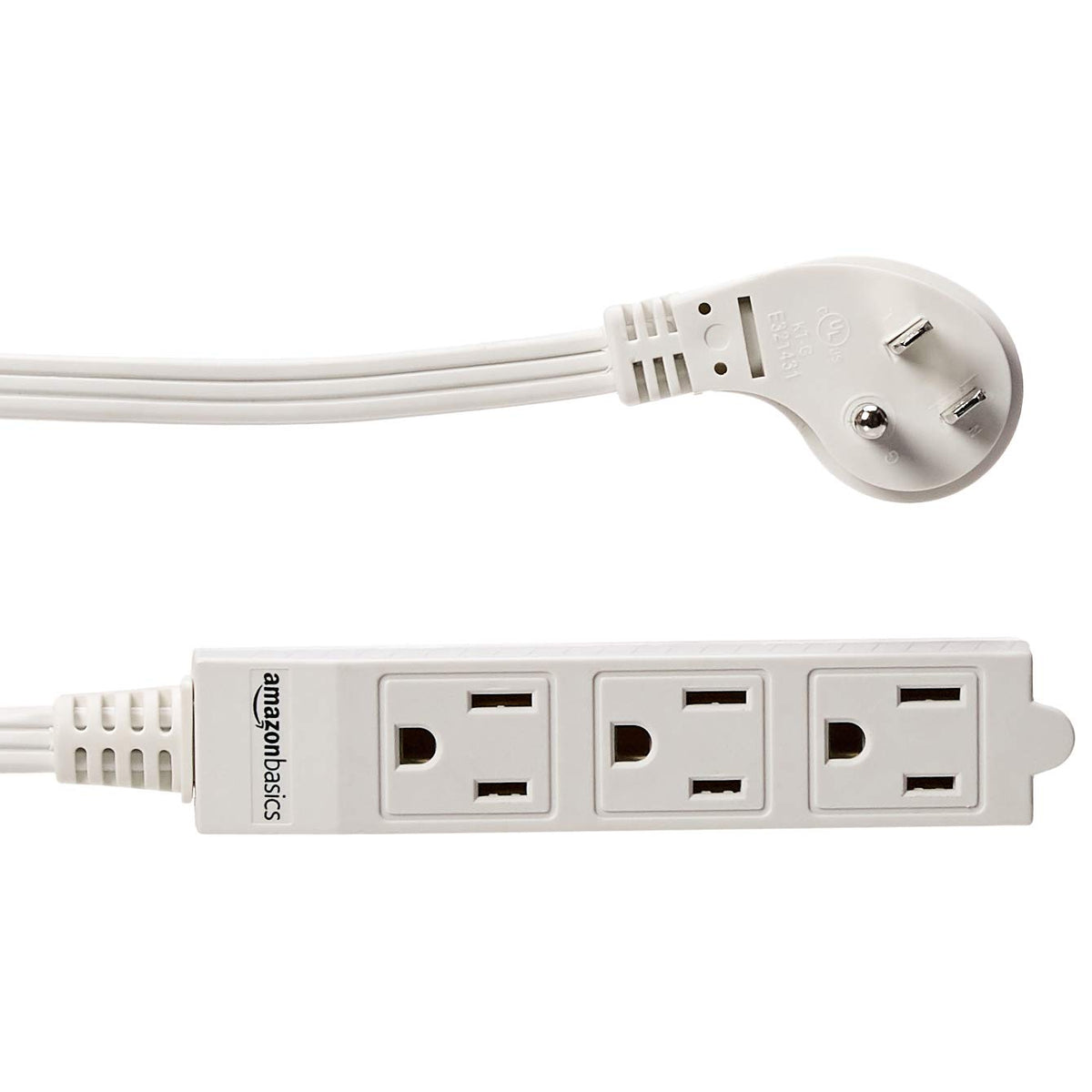 Amazon Basics Regleta rectangular para interiores, cable de extensión de 1.8 m, 3 clavijas, enchufe plano, de conexión a tierra, 13 amperios, 1625 vatios, 125 VCA, paquete de 2, color blanco