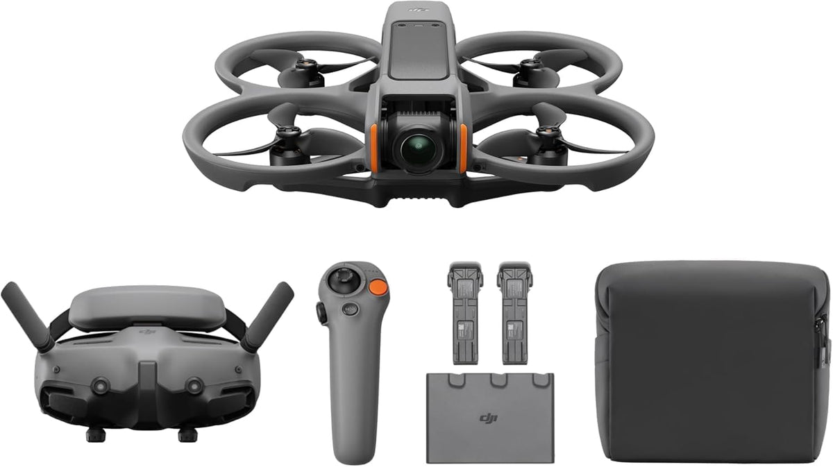 DJI Pack Avata 2 Vuela Más (3 baterías), dron FPV con cámara 4K, acrobacias con un toque, protector de hélices integrado, dron con cámara con Goggles 3 y RC Motion 3
