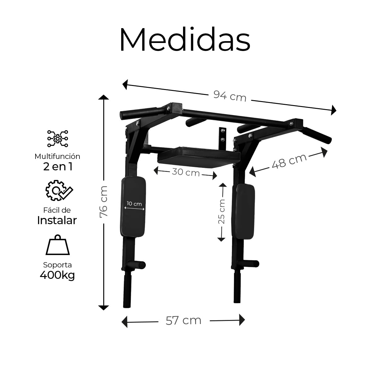 Raganet, Barra de Dominadas, Home Gym 8 Ejercicios En 1, Soporta 400kg, Gimnasio en Casa, Fortalece Espalda Brazos y Mas, para Pared y Piso, Uso Rudo Fácil Instalación (Negro)