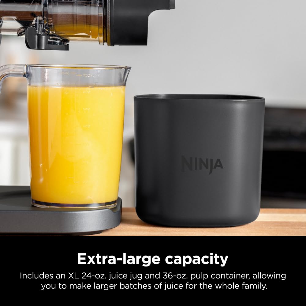 Ninja, Extractor de Jugos Prensado en Frio, Tecnologia Neverclog y Antigoteo, 2 Filtros, 2 Programas, Jarra y Contenedor de Pulpa (Reacondicionado)