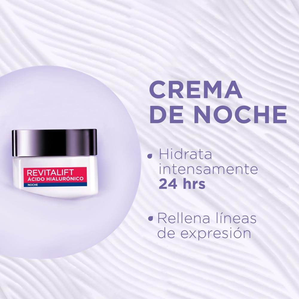 L'Oréal Paris Rutina facial hidratante Revitalift Ácido Hialurónico (2 piezas): Crema de día FPS20 50ml + Crema de noche 50ml. Hidrata y rellena líneas de expresión, para todo tipo de piel