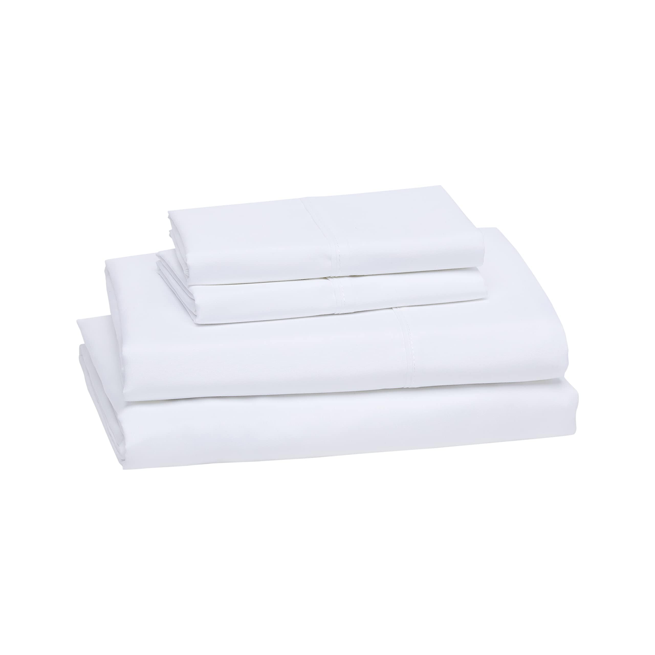 Amazon Basics - Juego de sábanas de 4 piezas de microfibra ultra suave, transpirable y ligera, con bolsillos de 35.5 cm de profundidad, tamaño King, blanco brillante, liso
