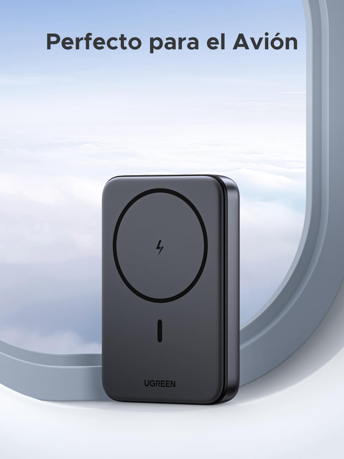 UGREEN 10000mAh Power Bank Inalabrico PD 20W Carga Raida, Cargador USB C Portail Magnaco, Bateria Externa Compatible con iPhone 16/15/14 Serie, Galaxy, Xiaomi, iPad, LG, Negro