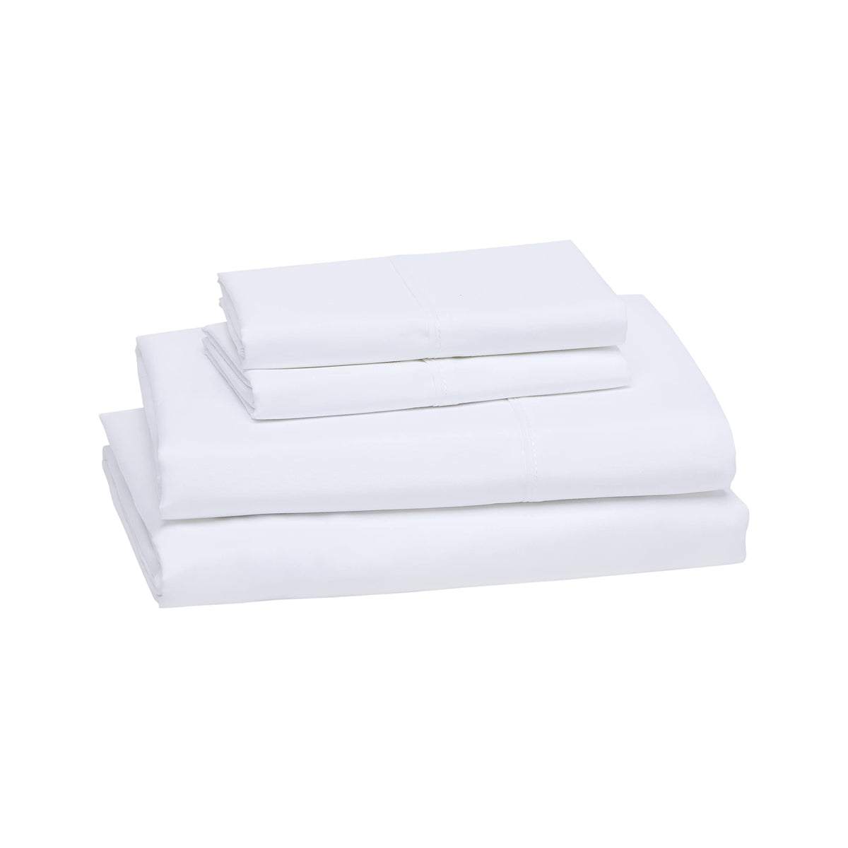 Amazon Basics - Juego de sábanas de microfibra ligera y transpirable de 4 piezas, supersuave de fácil cuidado, bolsillos profundos de 35.5 cm, Queen, blanco brillante, liso