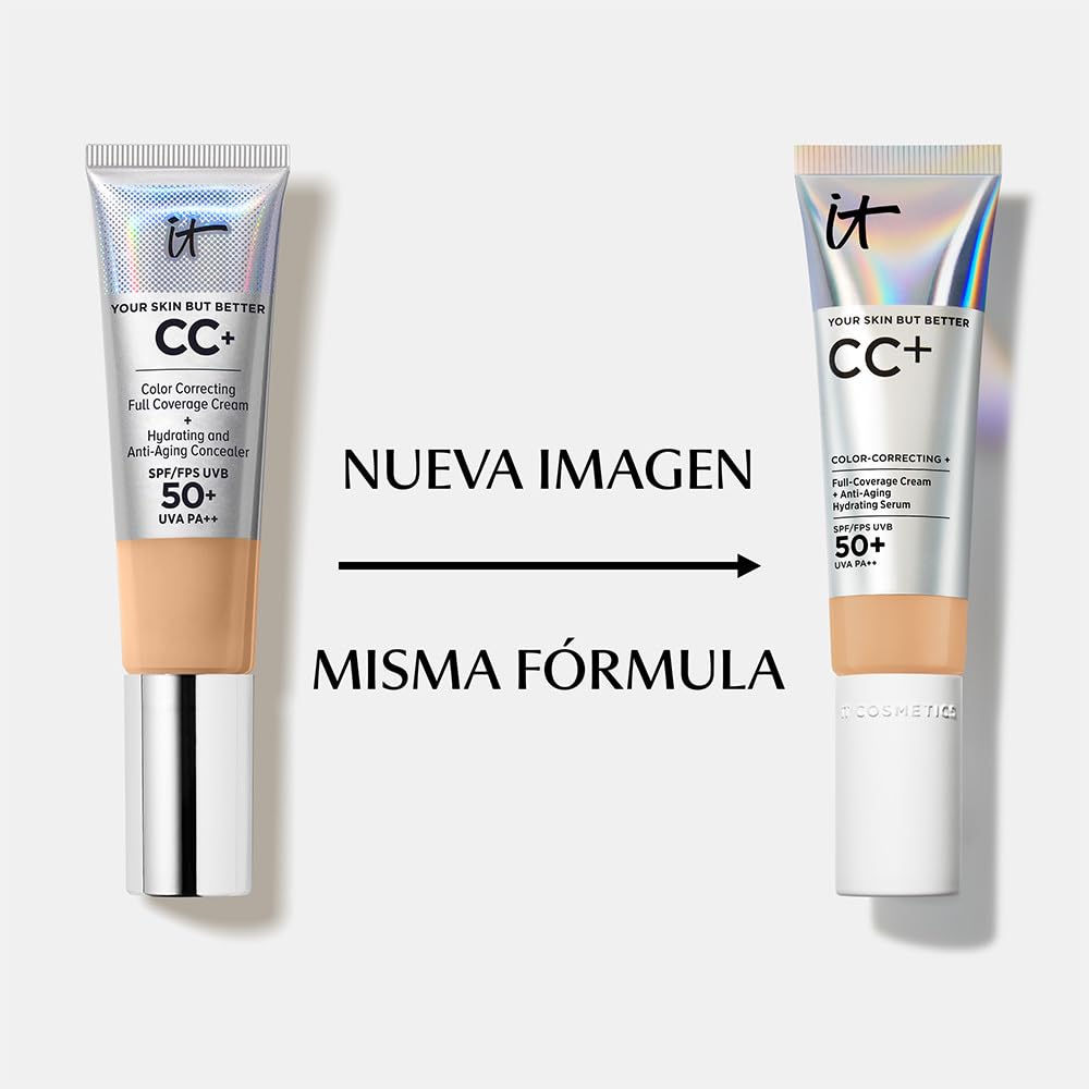 It Cosmetics CC+ Cream FPS 50 Light Medium, base de maquillaje con FPS 50, 32 ml