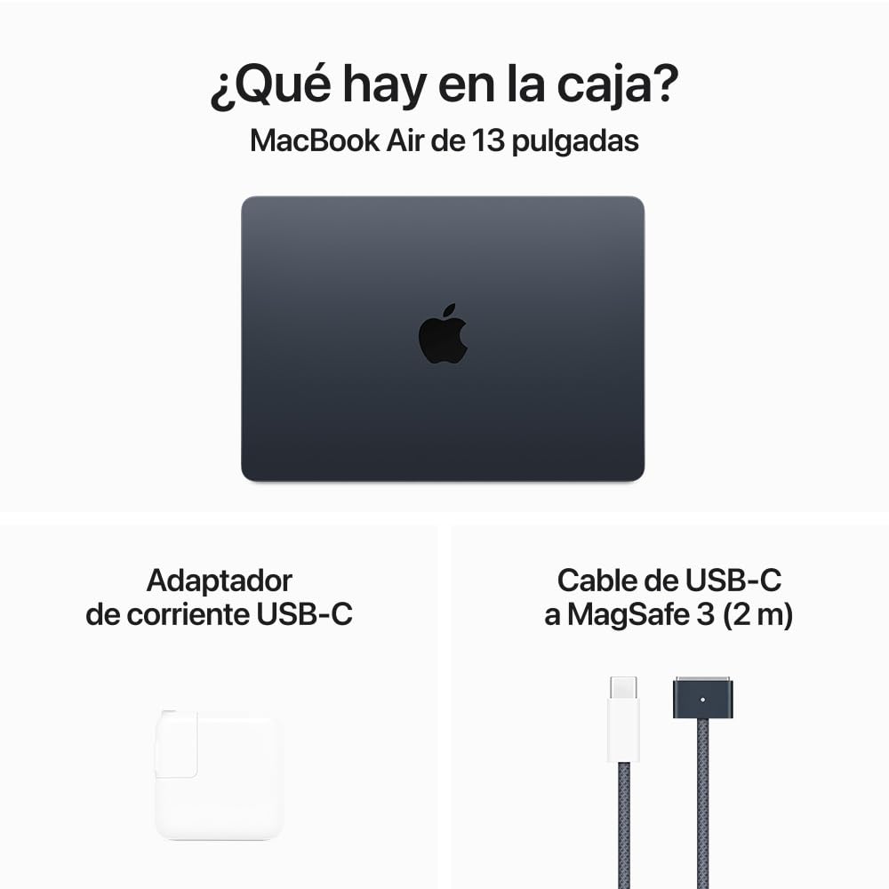 MacBook Air de 13 Pulgadas: Chip M3 de Apple con CPU de 8 núcleos y GPU de 8 núcleos, 256 GB SSD - Azul Medianoche