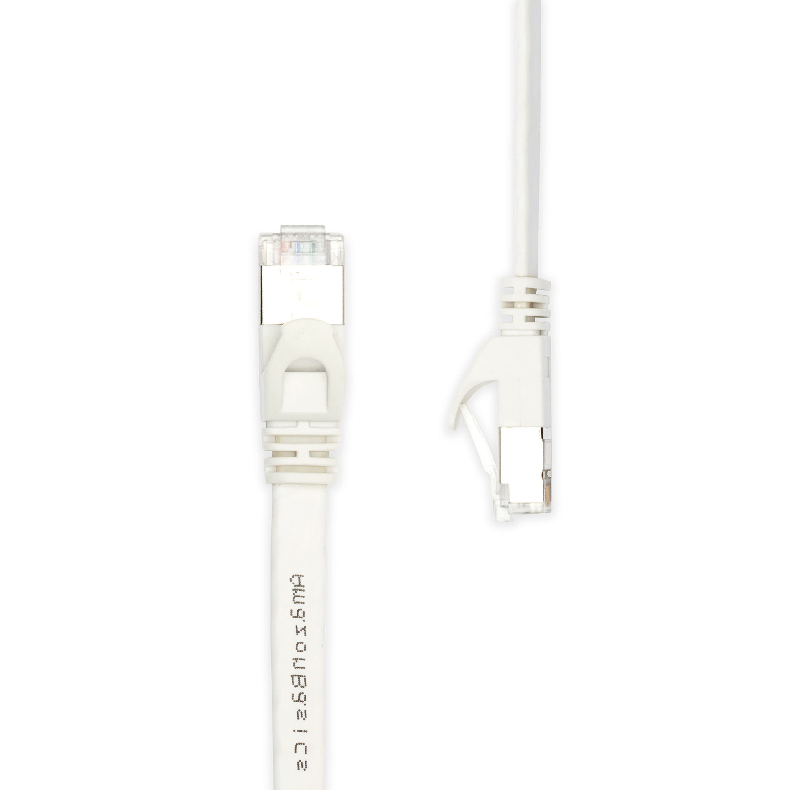 Amazon Basics - Cat 7 Gigabit Ethernet Patch Cable de Internet plano, 50 pies, 1 paquete, blanco, incluye 20 clavos