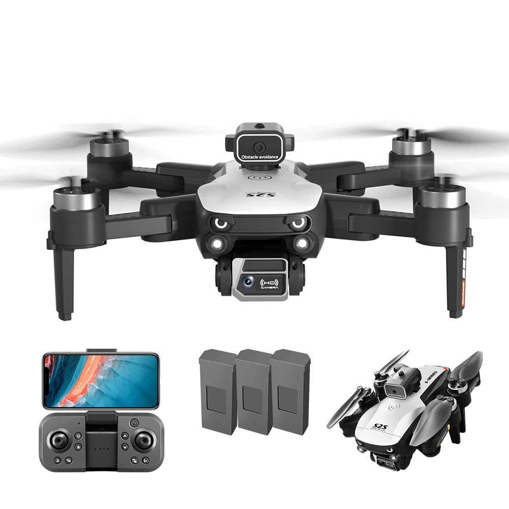 Dron S2S con cámara para adultos, Mini Drone FPV WiFi plegable de doble cámara 6K, Cuadricóptero RC con motor sin escobillas, Evitación de obstáculos, Modo sin cabeza, Flujo óptico, Retención de altitud, 3 baterías, Regalos para adultos