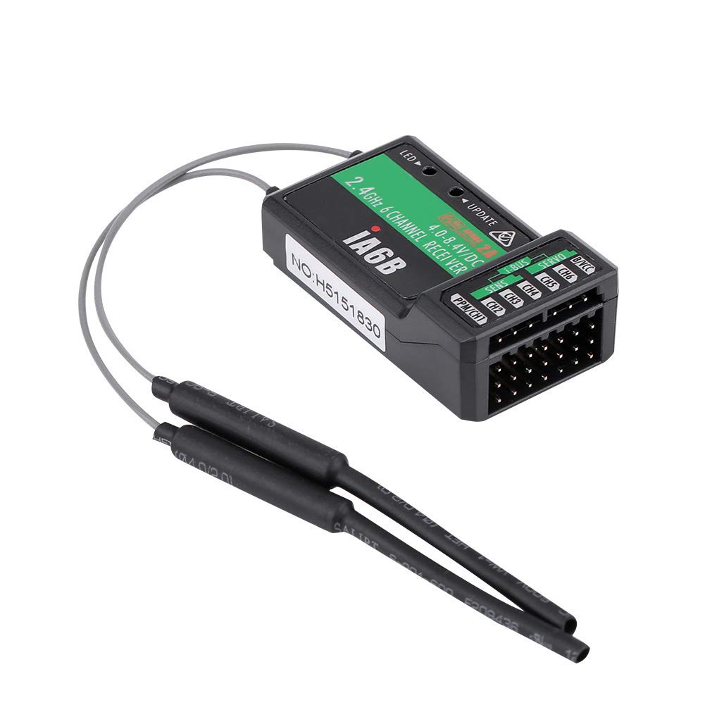 Qiilu RC Reiver 6Ch Reiver Plástico Negro Flysky FS‑Ia6B Ia6B 2.4G 6Ch RC Reiver Ppm para Transmisor FS‑I6X FS‑I6S I8 RC