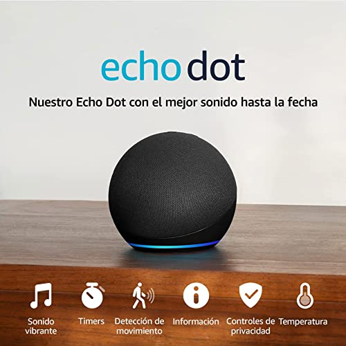 Amazon Echo Dot (modelo más reciente): bocina Alexa con sonido vibrante, ideal para recámaras, comedores y oficinas (negro)