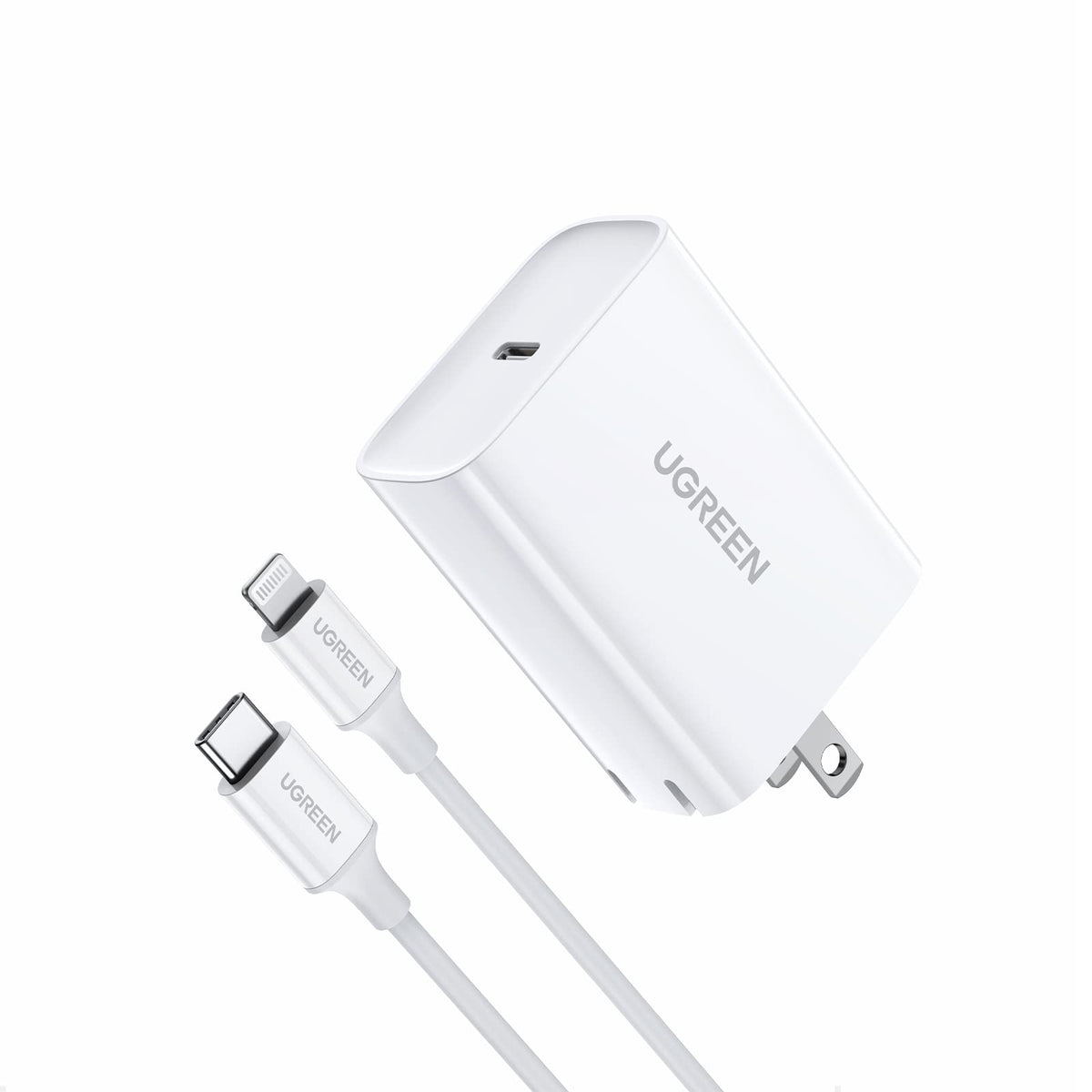 UGREEN 20W Cargador Pared USB Tipo C con 1M Cable Lightning, Portátil Compatible con iPhone 14 13 12 11 Pro MAX, iPad 2020, Galaxy S21 S20 Ultra
