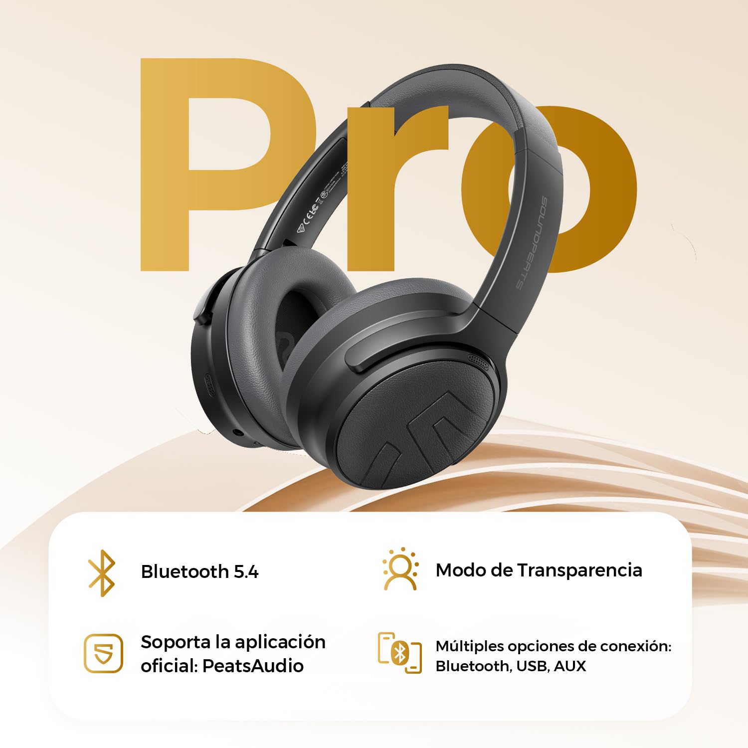 SoundPEATS Space Pro Audífonos de Diadema ANC Híbrido -47dB 151H de Batería