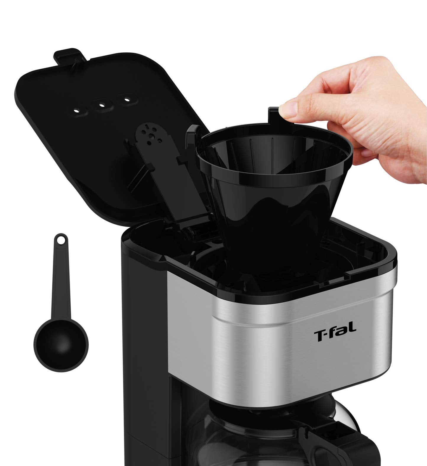 T-fal Cafetera Elegance de Filtro Permanente Lavable, capacidad para 7 tazas de café con jarra de vidrio y sistema antigoteo CM223DMX