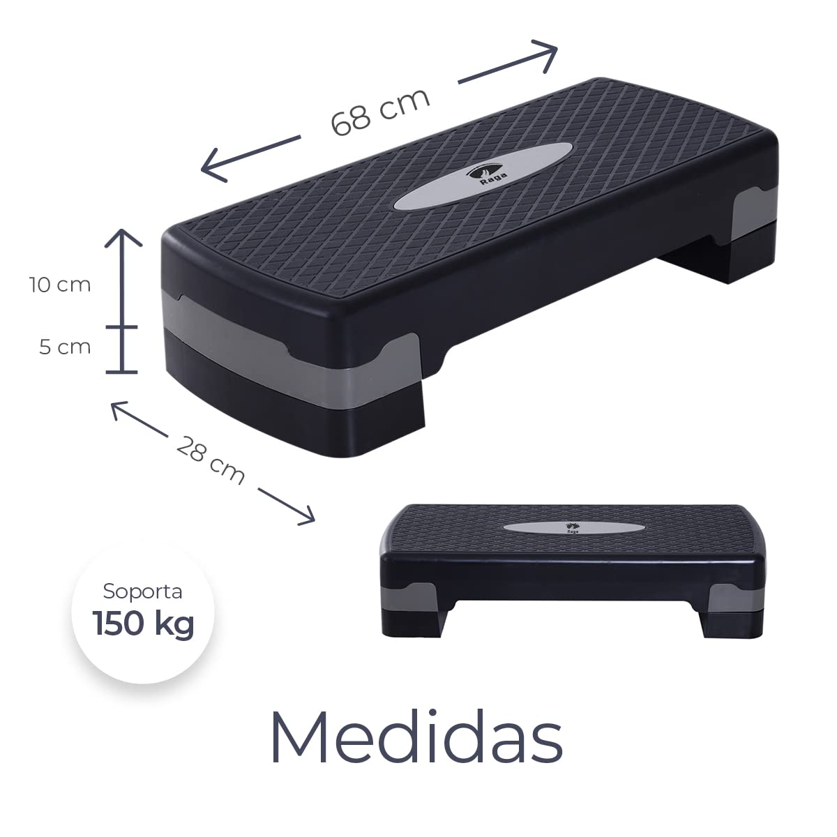 Raganet, Banco de Aerobics, Step Ajustable a 2 Alturas (10 y 15 Cm), Superficie Antideslizante, Plástico Reforzado